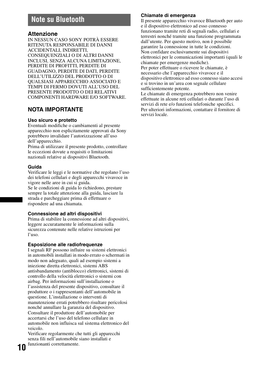 Note su bluetooth | Sony XAV-70BT User Manual | Page 164 / 240