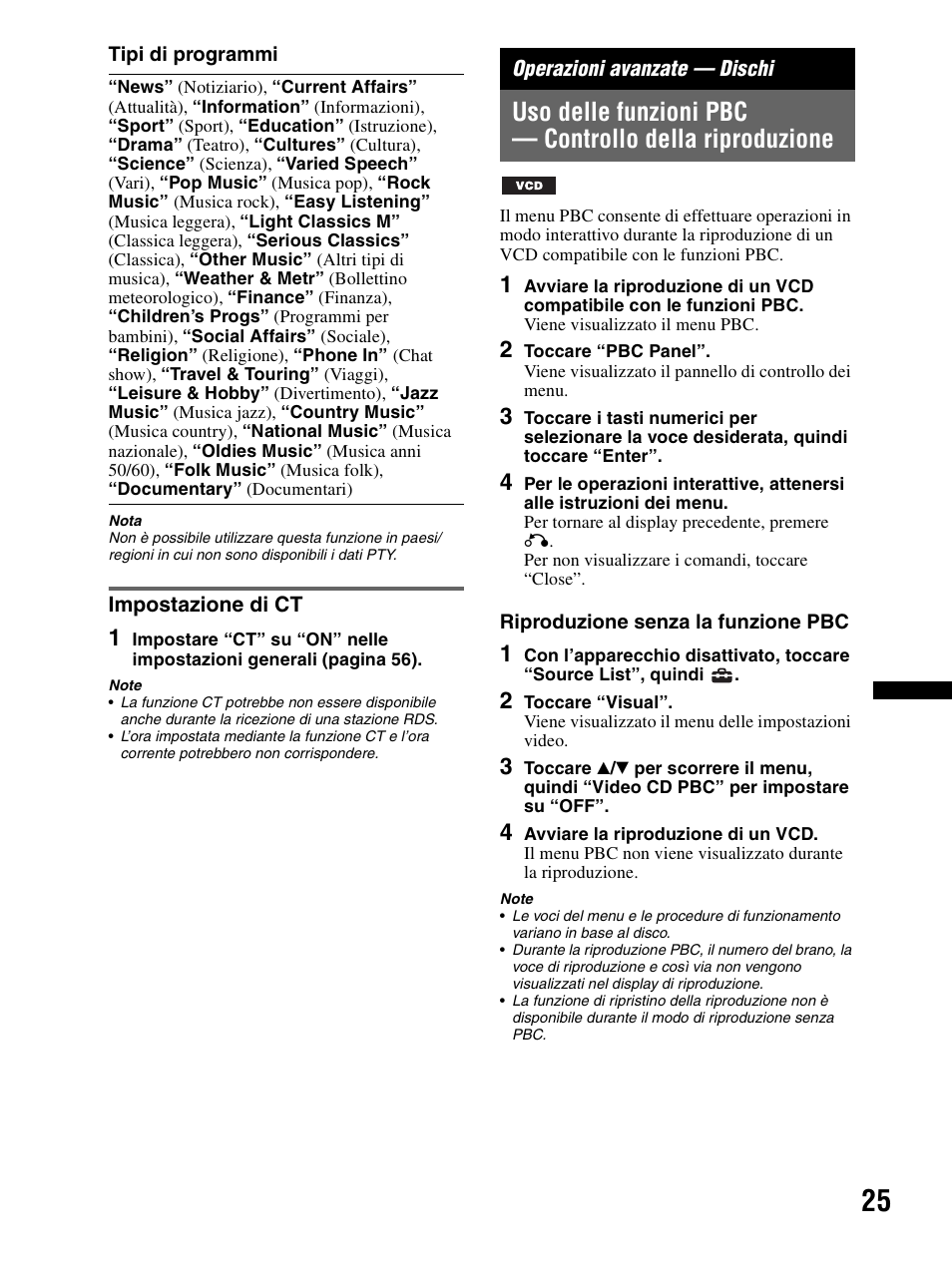 Impostazione di ct, Operazioni avanzate — dischi, Uso delle funzioni pbc | Controllo della riproduzione | Sony XAV-70BT User Manual | Page 179 / 240