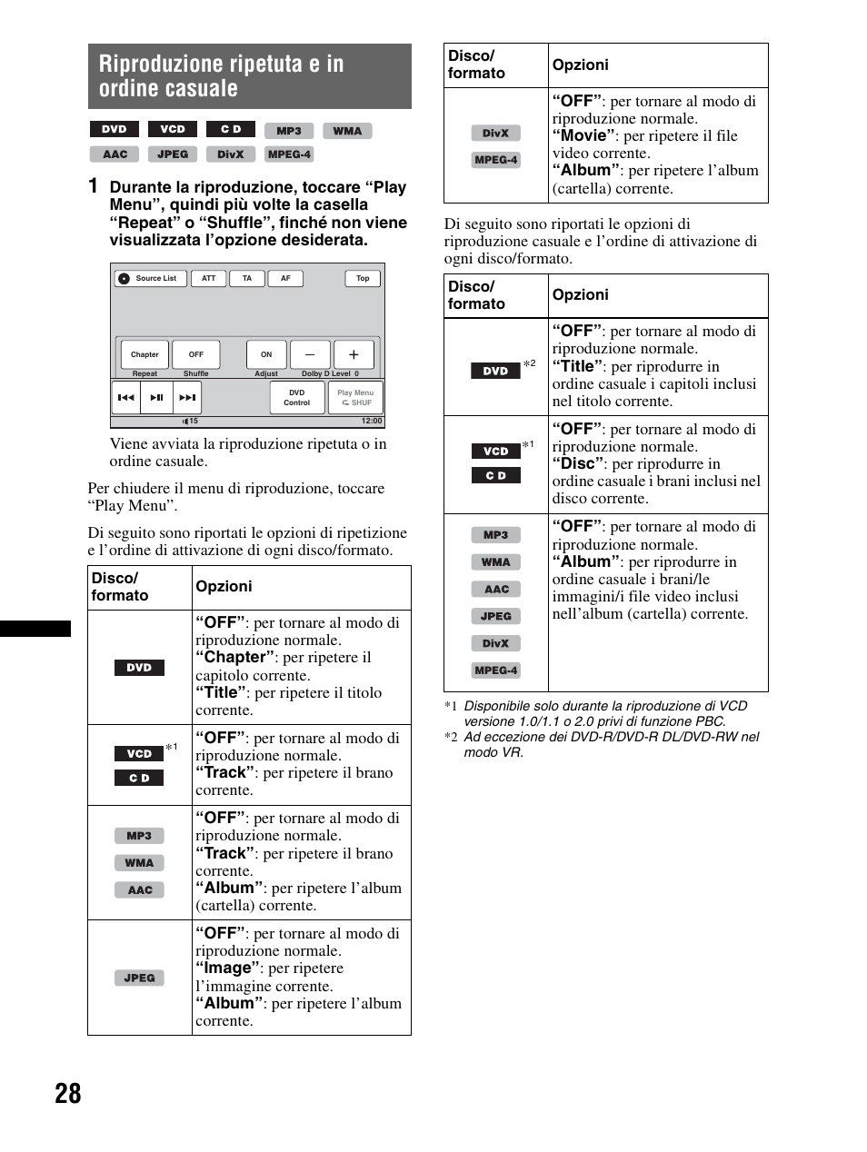 Riproduzione ripetuta e in ordine casuale | Sony XAV-70BT User Manual | Page 182 / 240