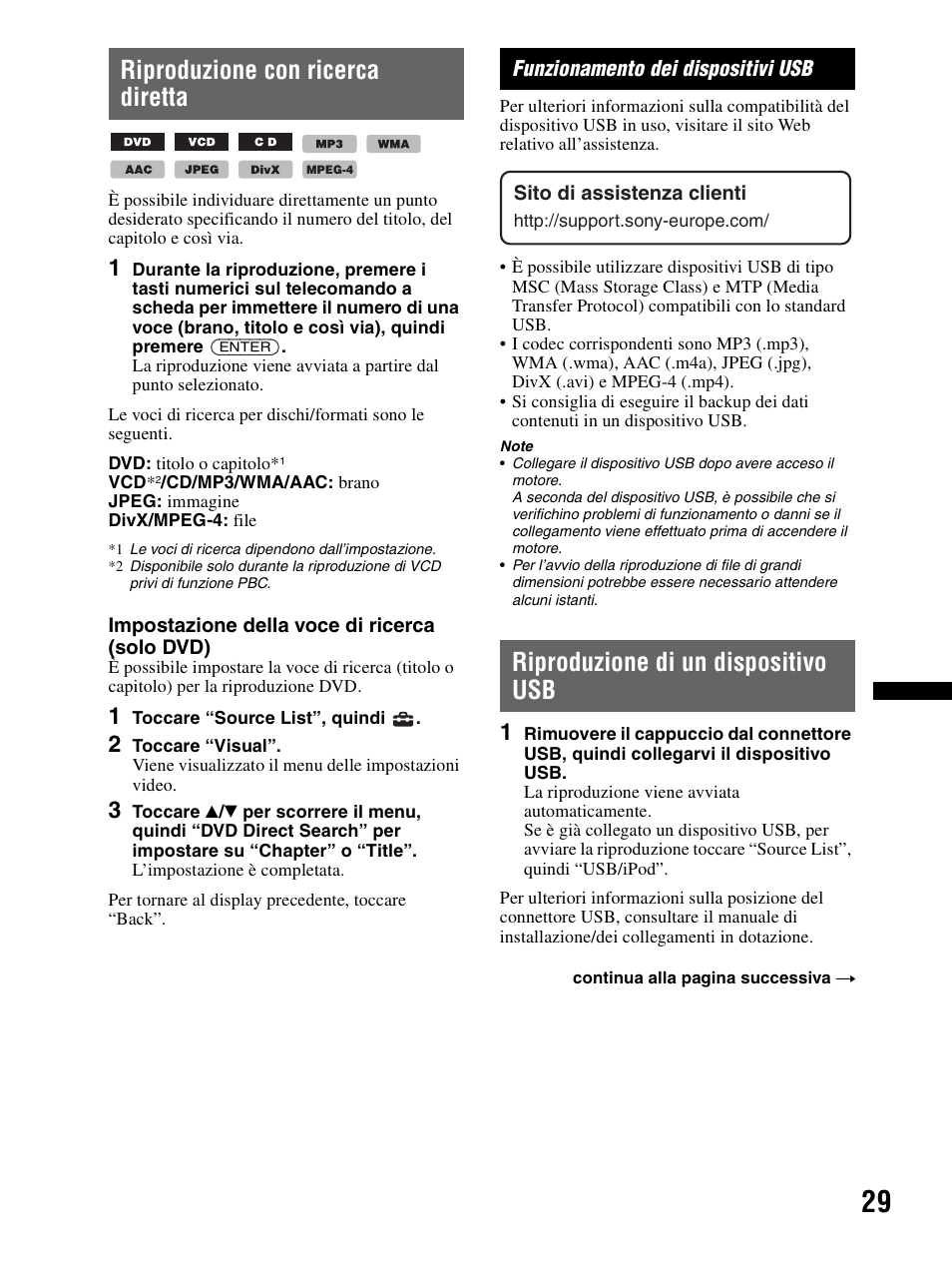 Riproduzione con ricerca diretta, Funzionamento dei dispositivi usb, Riproduzione di un dispositivo usb | Sony XAV-70BT User Manual | Page 183 / 240