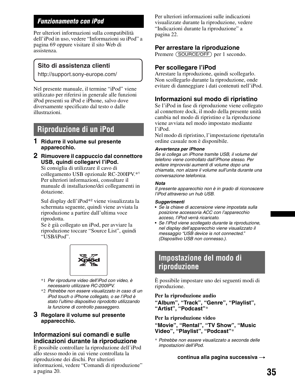 Funzionamento con ipod, Riproduzione di un ipod, Impostazione del modo di riproduzione | Sony XAV-70BT User Manual | Page 189 / 240