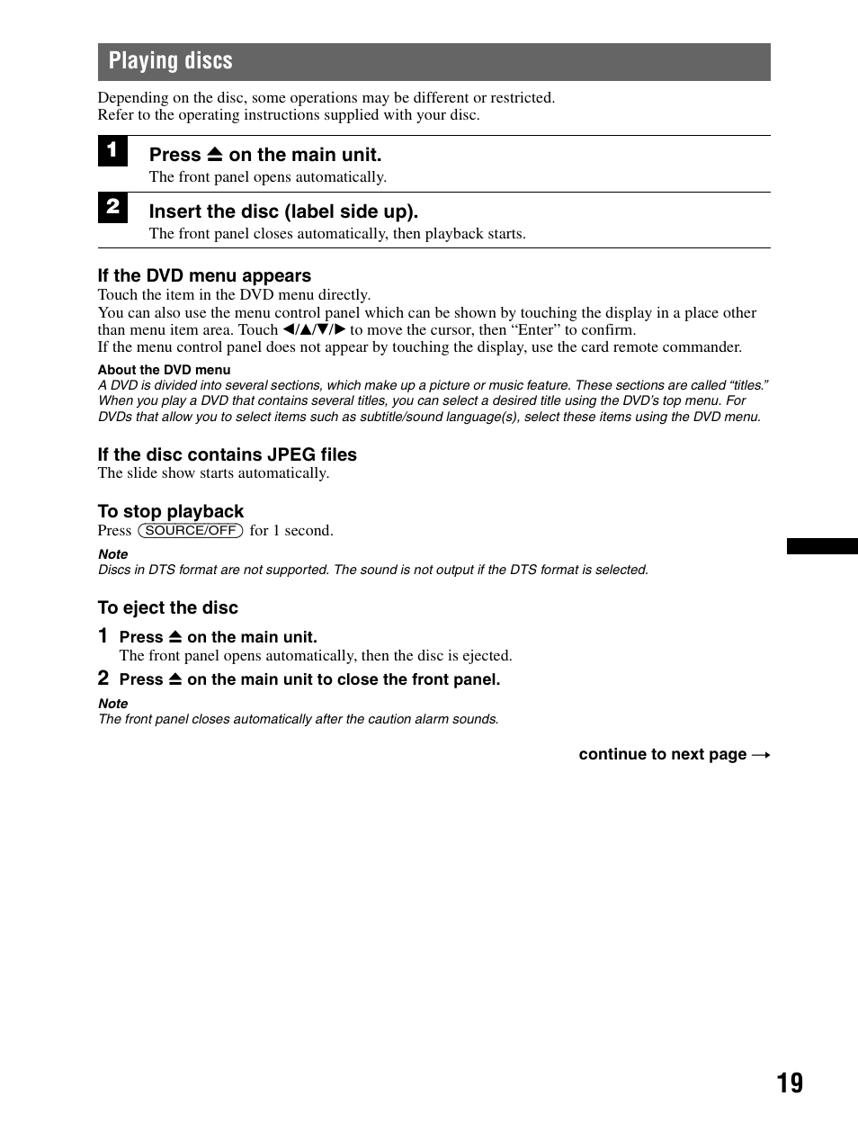 Playing discs, Ge 19 | Sony XAV-70BT User Manual | Page 19 / 240