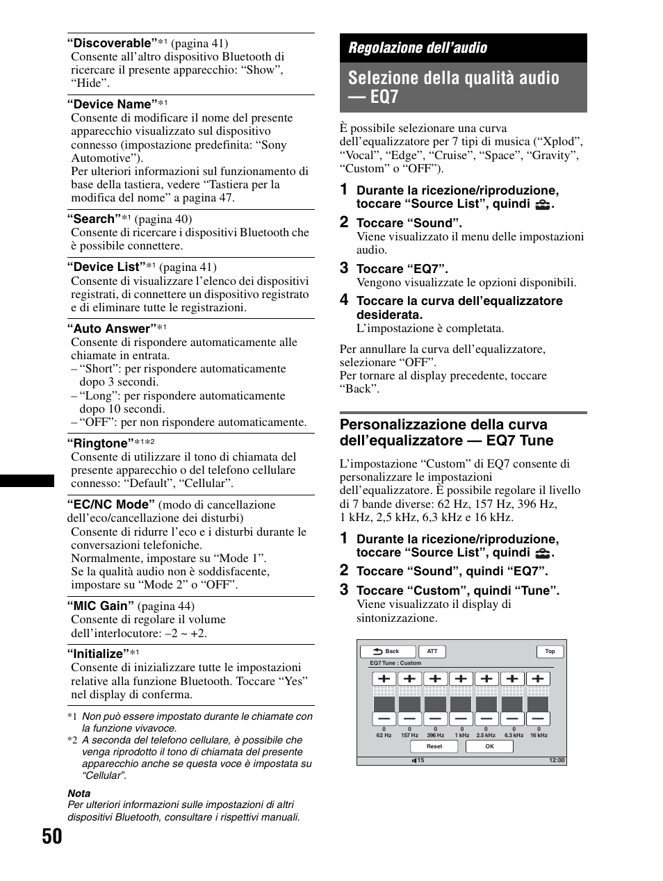 Regolazione dell’audio, Selezione della qualità audio — eq7 | Sony XAV-70BT User Manual | Page 204 / 240