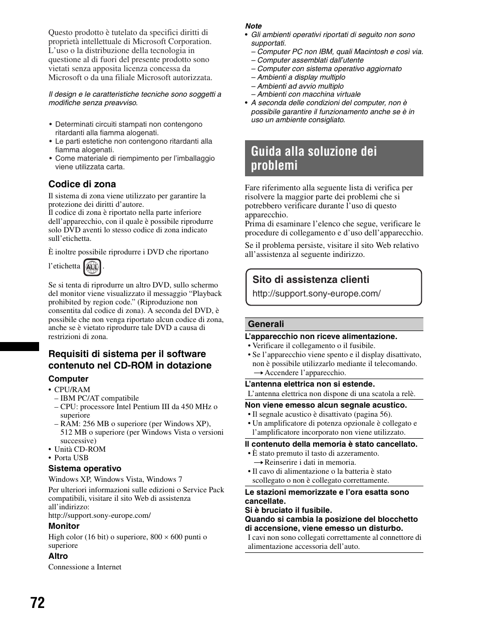 Guida alla soluzione dei problemi, Sito di assistenza clienti | Sony XAV-70BT User Manual | Page 226 / 240