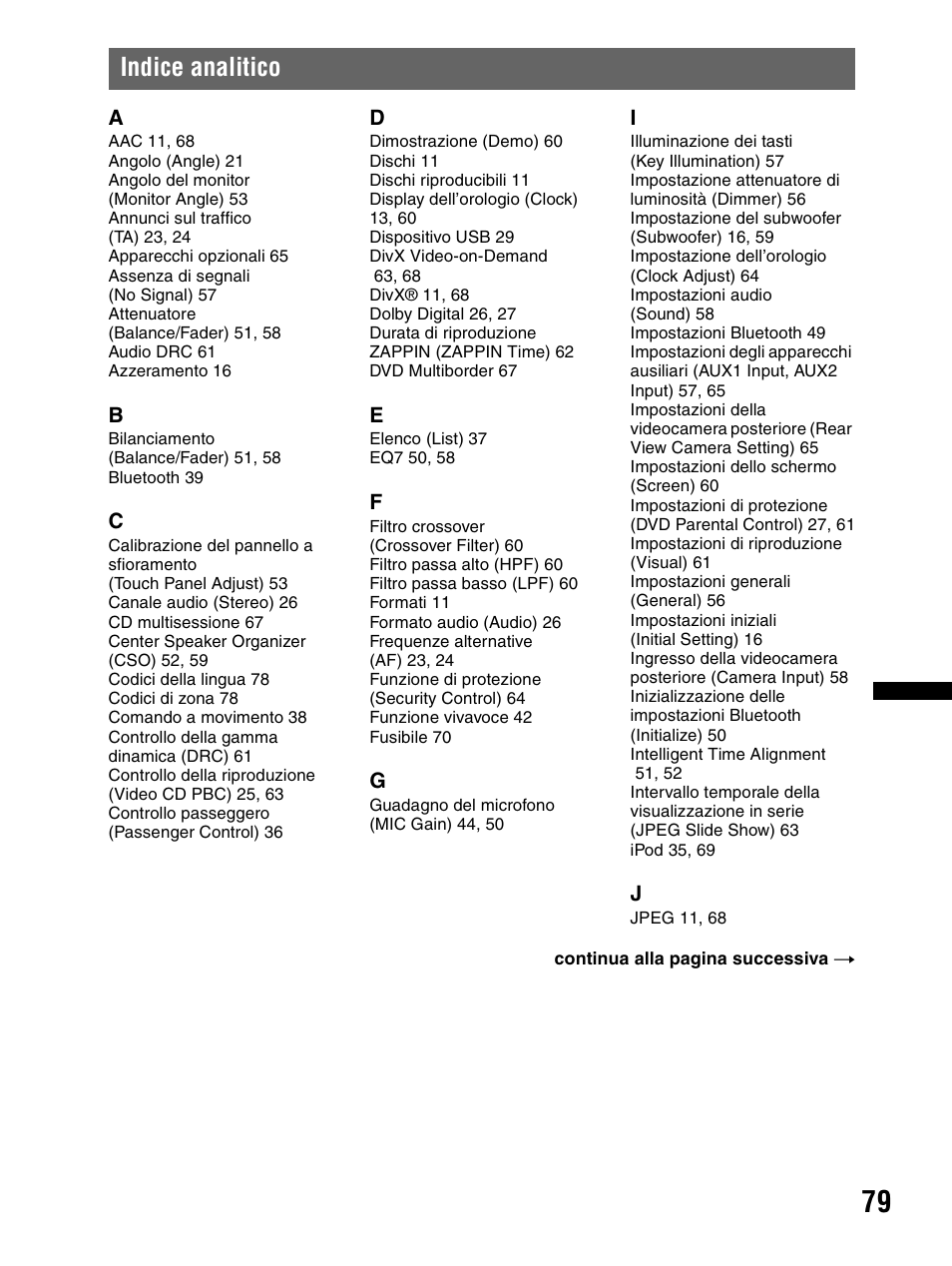 Indice analitico | Sony XAV-70BT User Manual | Page 233 / 240