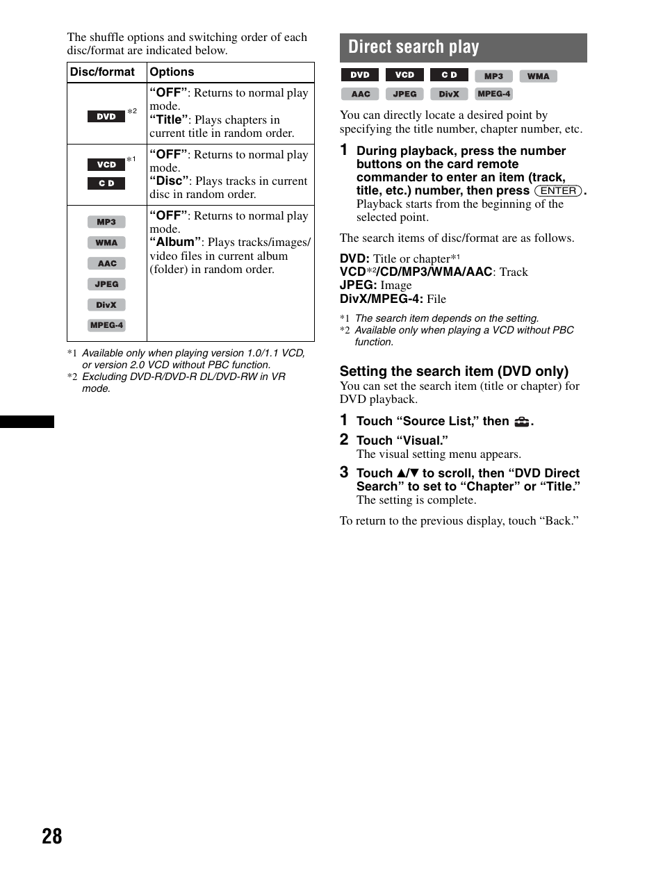 Direct search play | Sony XAV-70BT User Manual | Page 28 / 240