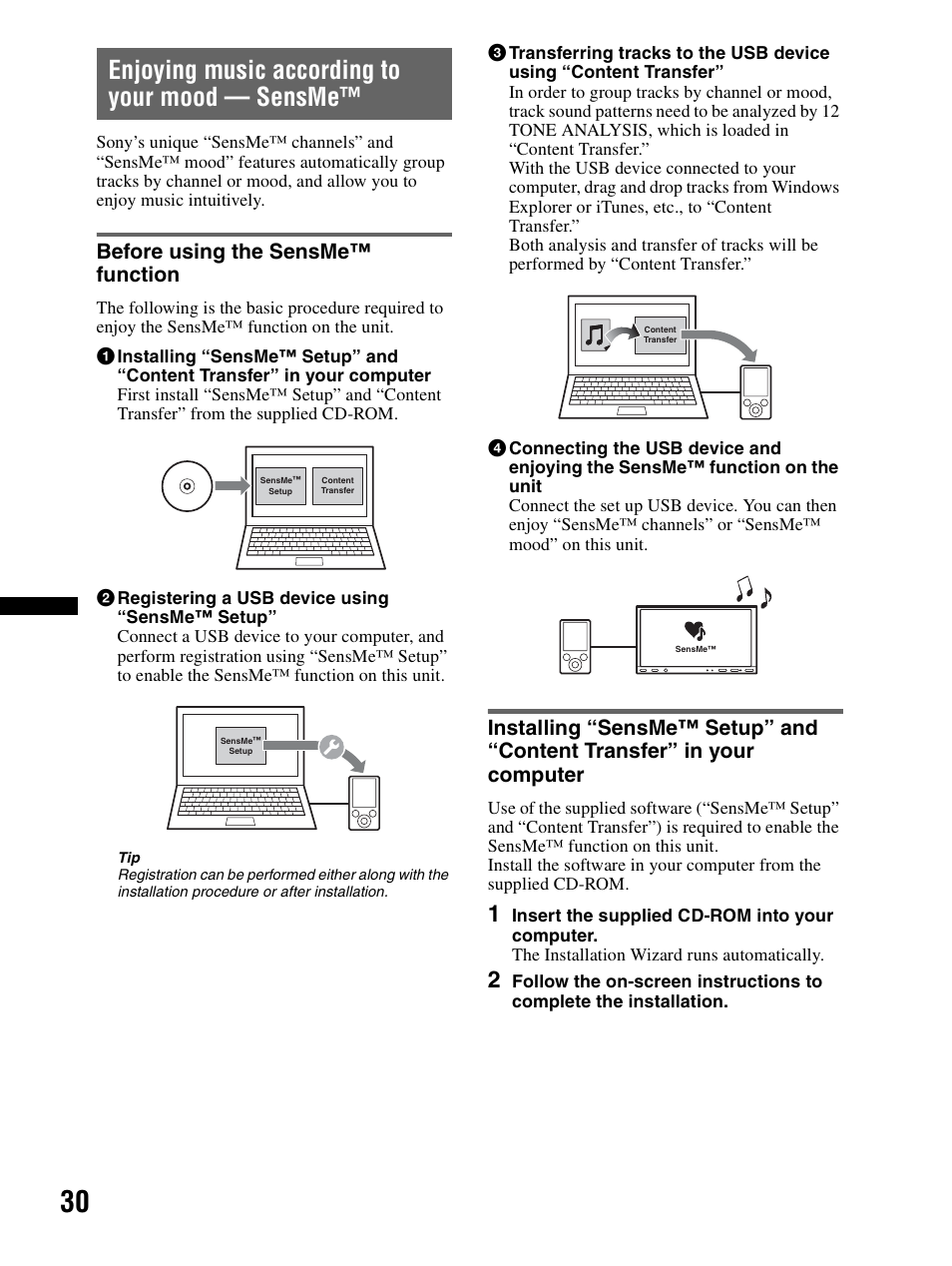 Enjoying music according to your mood — sensme, Before using the sensme™ function, Enjoying music according to your mood | Sensme | Sony XAV-70BT User Manual | Page 30 / 240