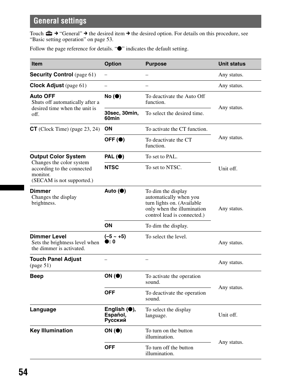 General settings | Sony XAV-70BT User Manual | Page 54 / 240