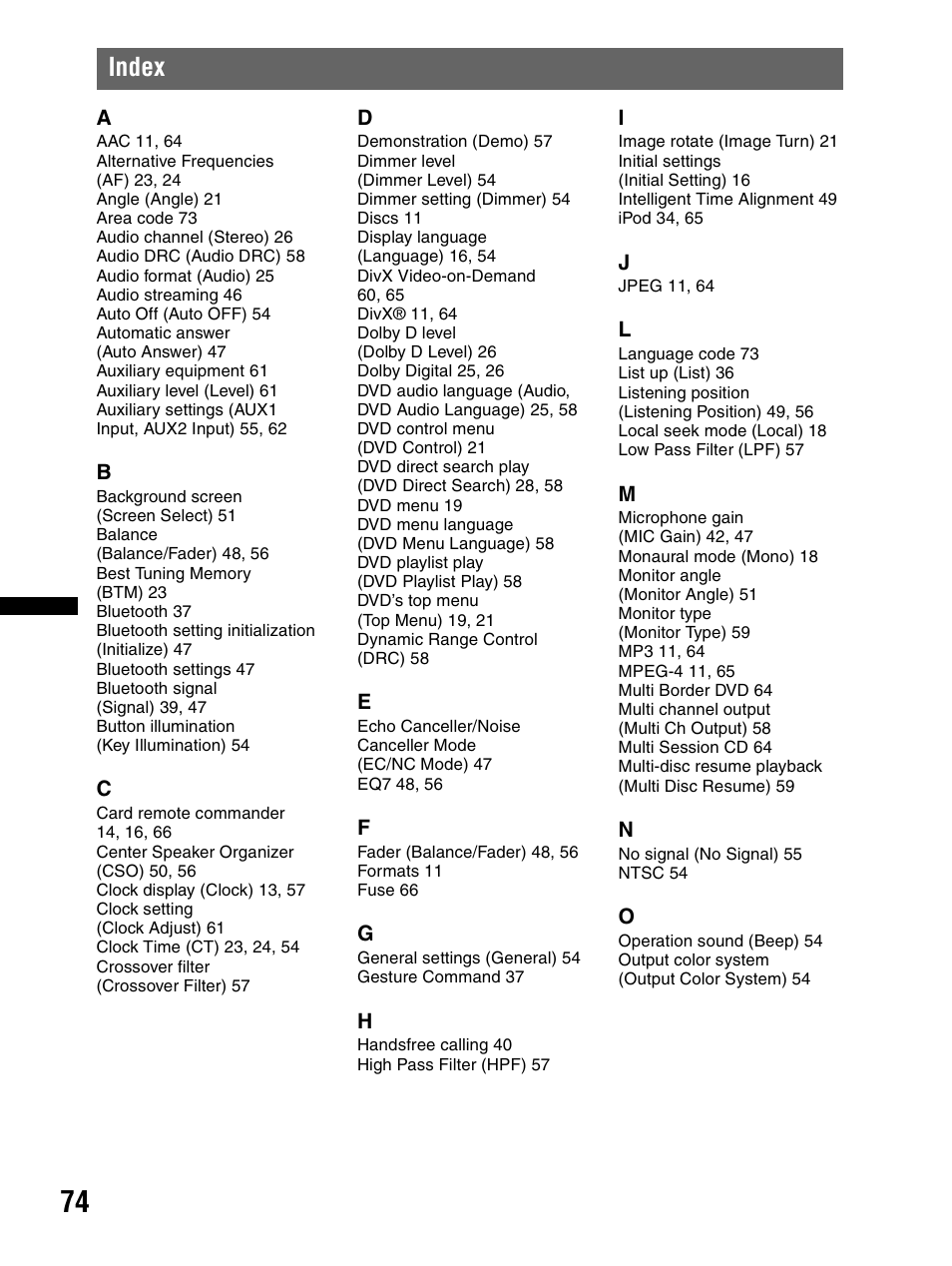 Index | Sony XAV-70BT User Manual | Page 74 / 240