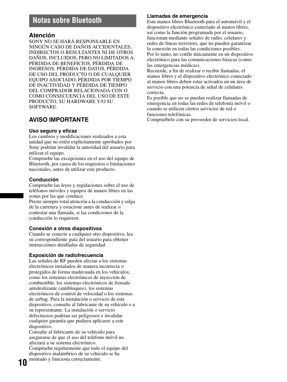 Notas sobre bluetooth | Sony XAV-70BT User Manual | Page 84 / 240