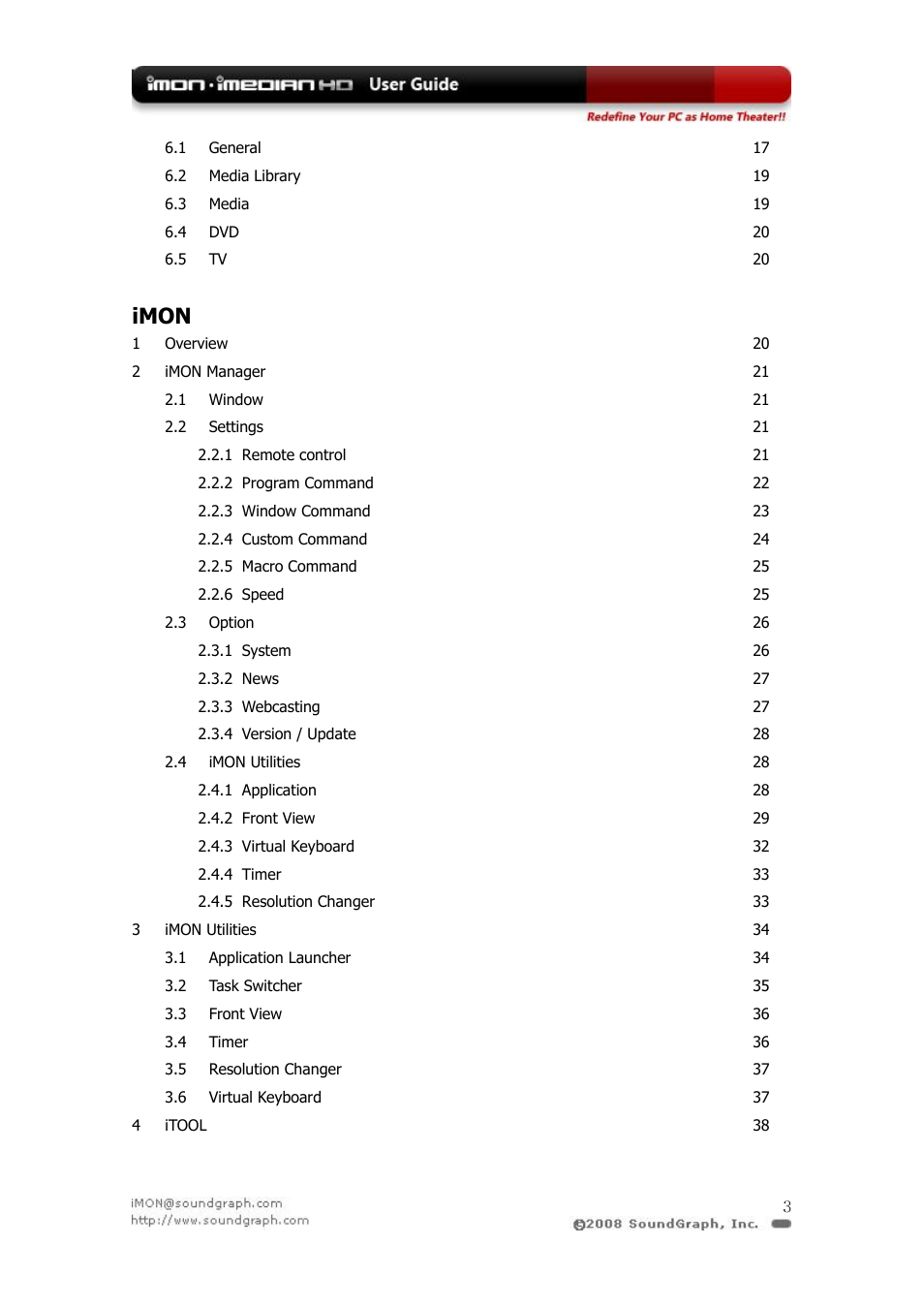 Imon | SilverStone iMON User Manual | Page 3 / 36