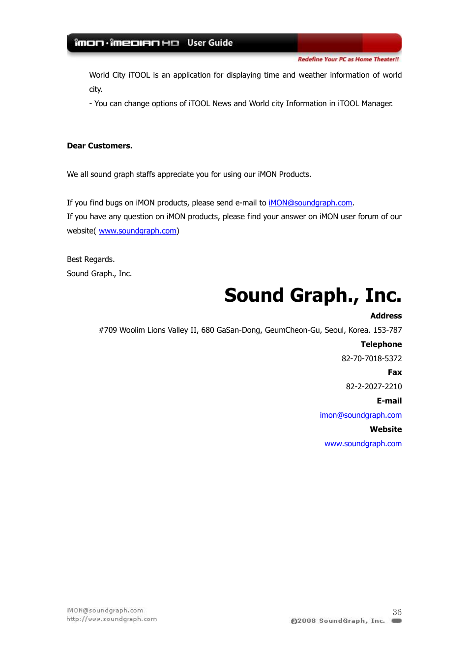 Sound graph., inc | SilverStone iMON User Manual | Page 36 / 36