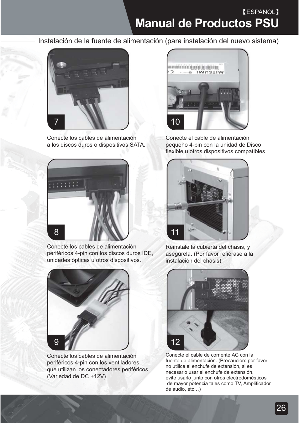 Psu-manual-28, Manual de productos psu | SilverStone ST75F-G Evolution installation User Manual | Page 28 / 64