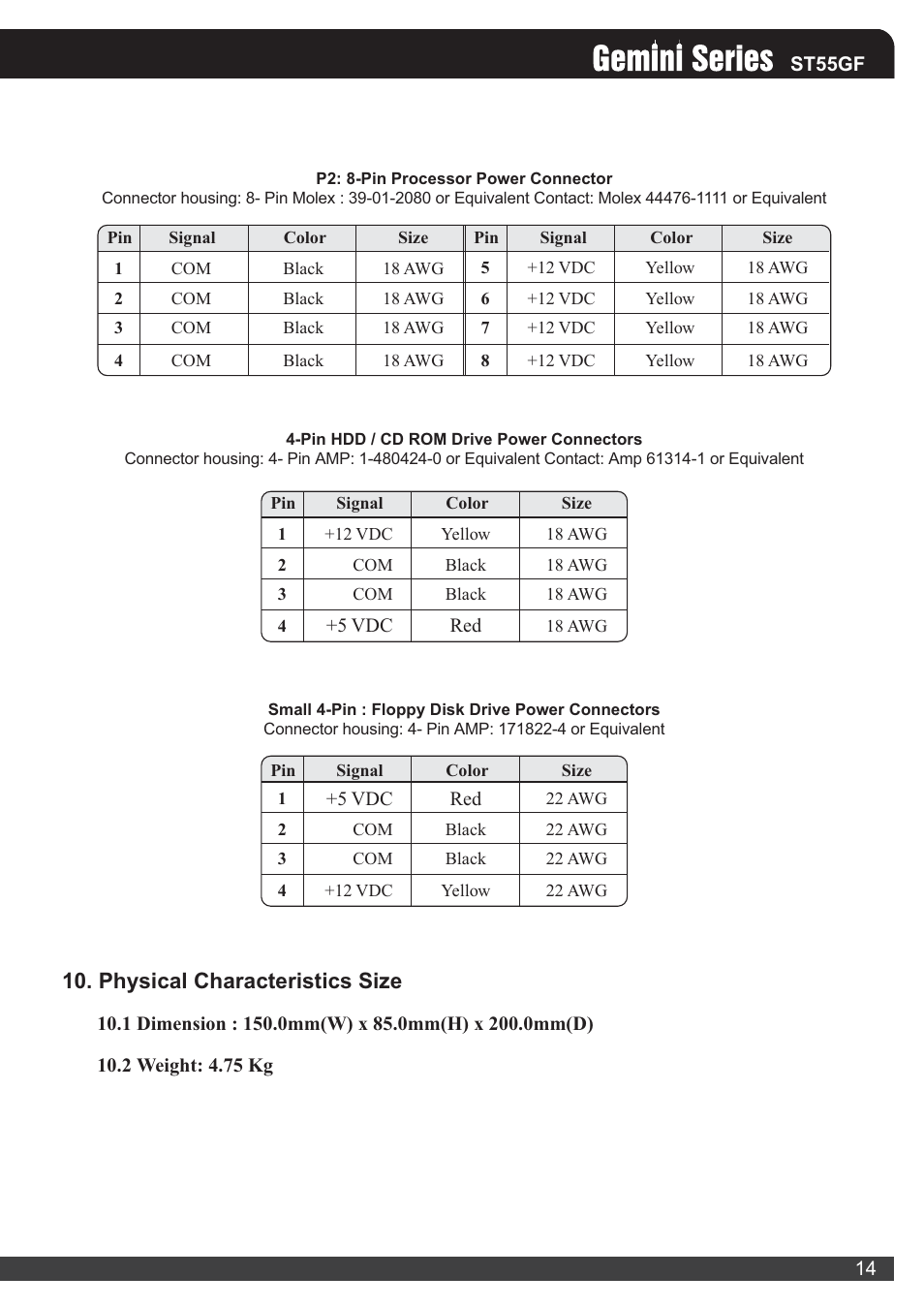 St55gf-manual-14.pdf, Physical characteristics size | SilverStone ST55GF Manual User Manual | Page 15 / 16