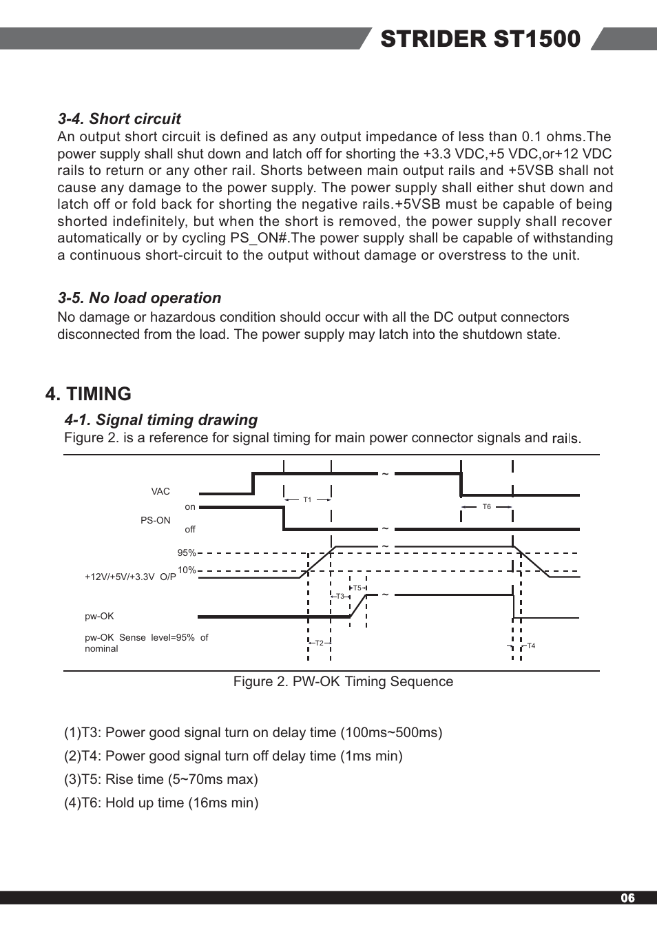 En-st1500-manual-6, Ŕŕœŋņņœġŕŕĳķıı, Timing | 1. signal timing drawing, 5. no load operation, 4. short circuit | SilverStone ST1500 Manual User Manual | Page 7 / 12