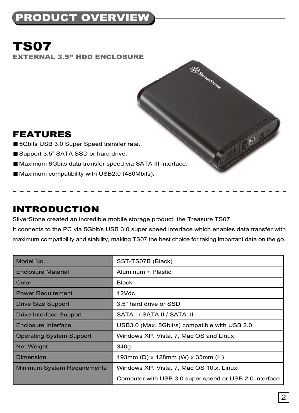 Ts07(s033)-manual-p2.pdf, Ts07, Product overview | SilverStone TS07 User Manual | Page 3 / 44