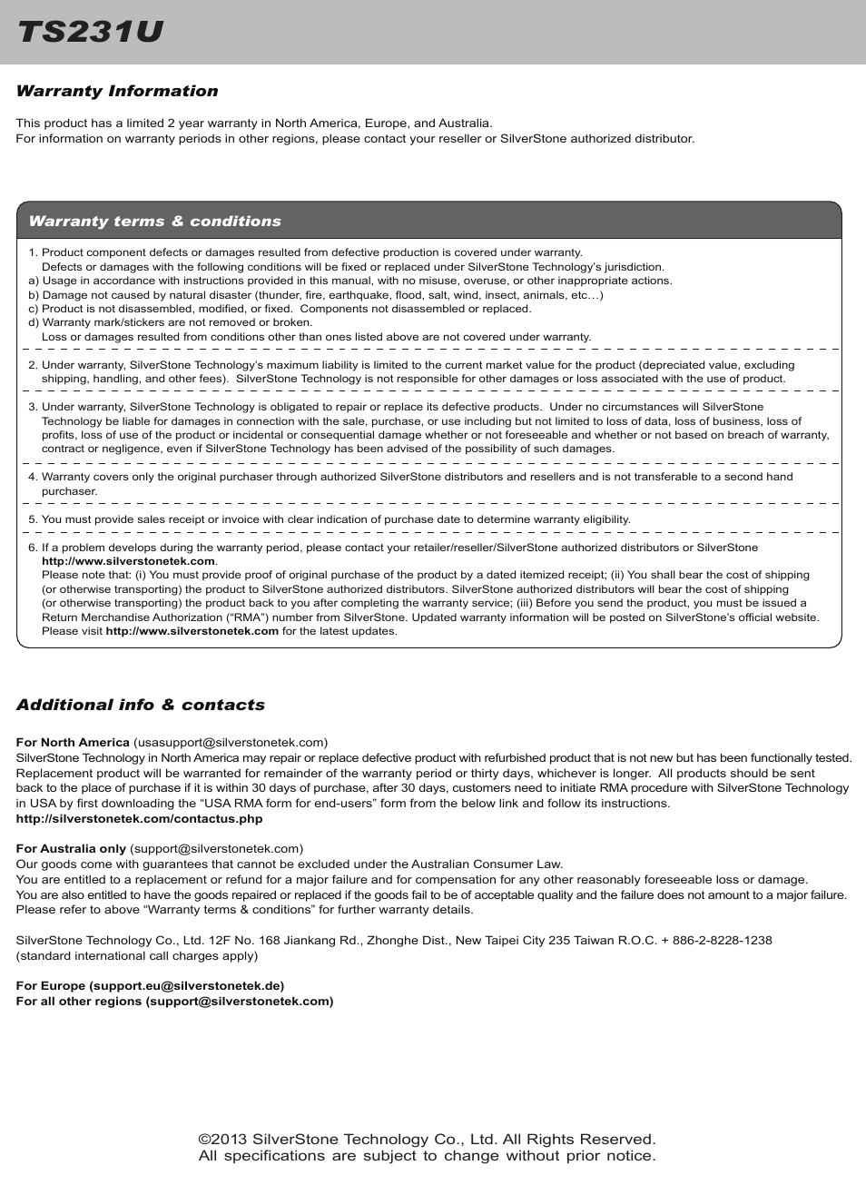 Manual-ts231u(trt-30)-p14-v2, Ts231u | SilverStone TS231U User Manual | Page 15 / 16