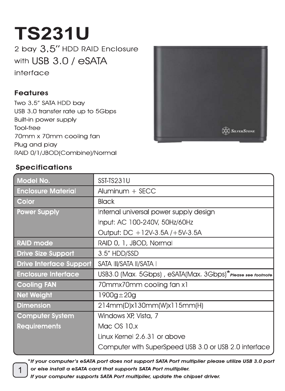SilverStone TS231U User Manual | Page 2 / 16