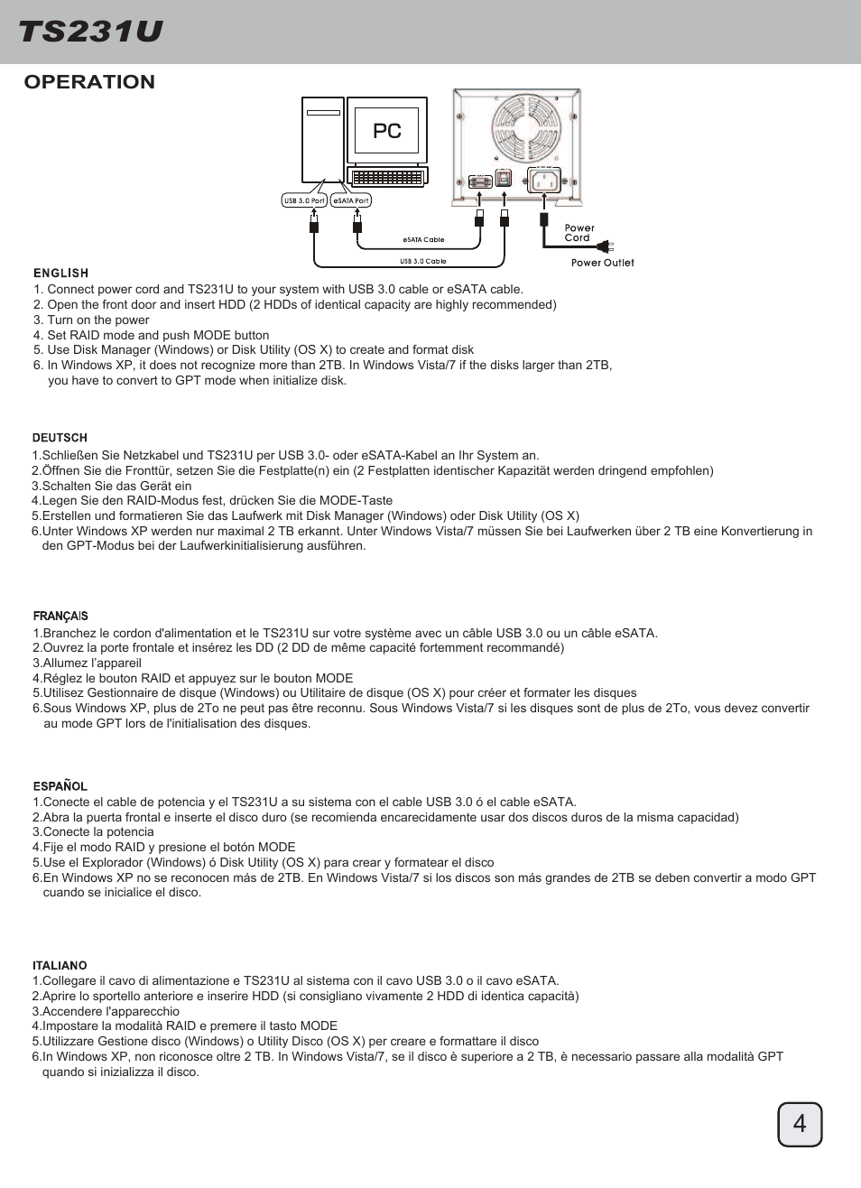 Manual-ts231u(trt-30)-p4-v2, Ts231u, Operation | SilverStone TS231U User Manual | Page 5 / 16