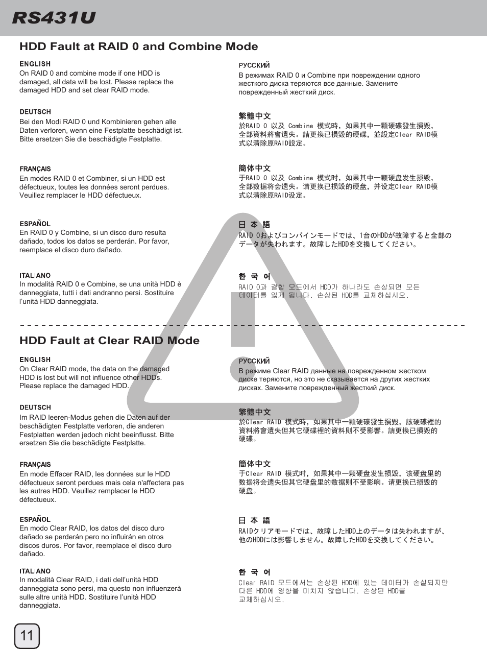 Manual-rs431u(trt-47)-p11-v1, Rs431u, Hdd fault at raid 0 and combine mode | Hdd fault at clear raid mode | SilverStone RS431U User Manual | Page 12 / 20