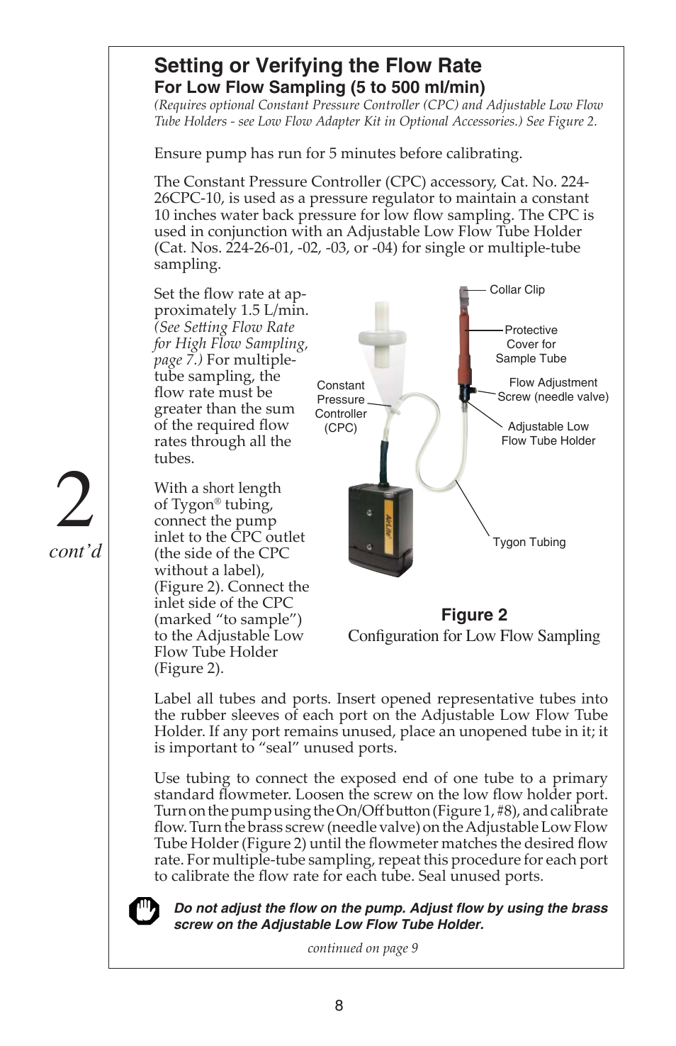 Setting or verifying the flow rate, Cont’d | SKC 110-100 AirLite User Manual | Page 10 / 16