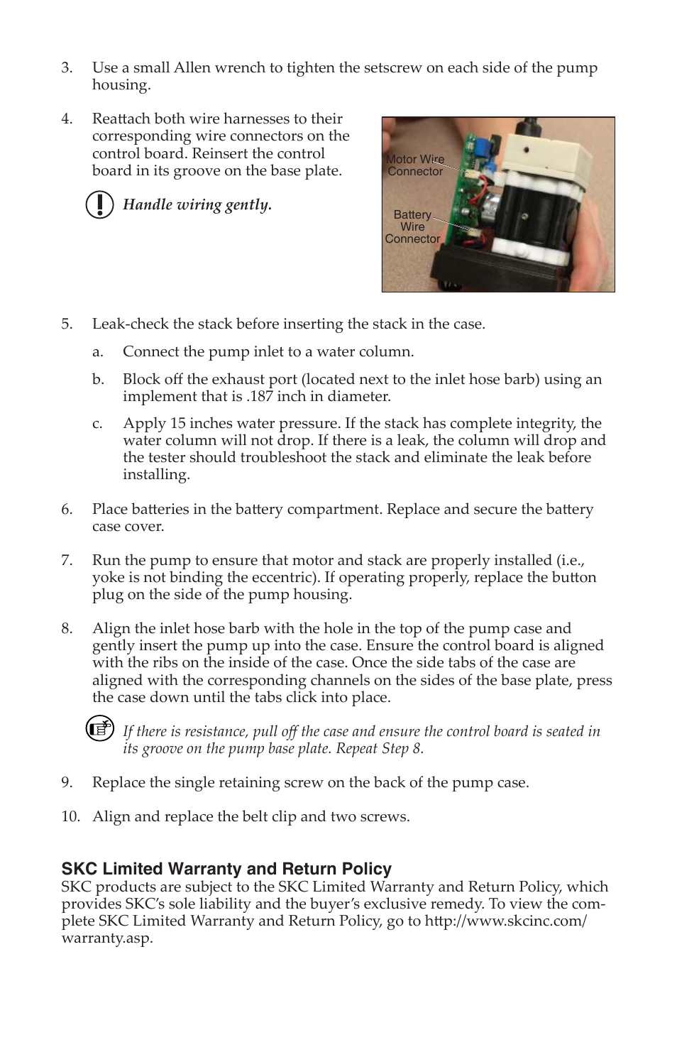 Skc limited warranty and return policy | SKC Replacing the Stack in an AirLite User Manual | Page 3 / 4