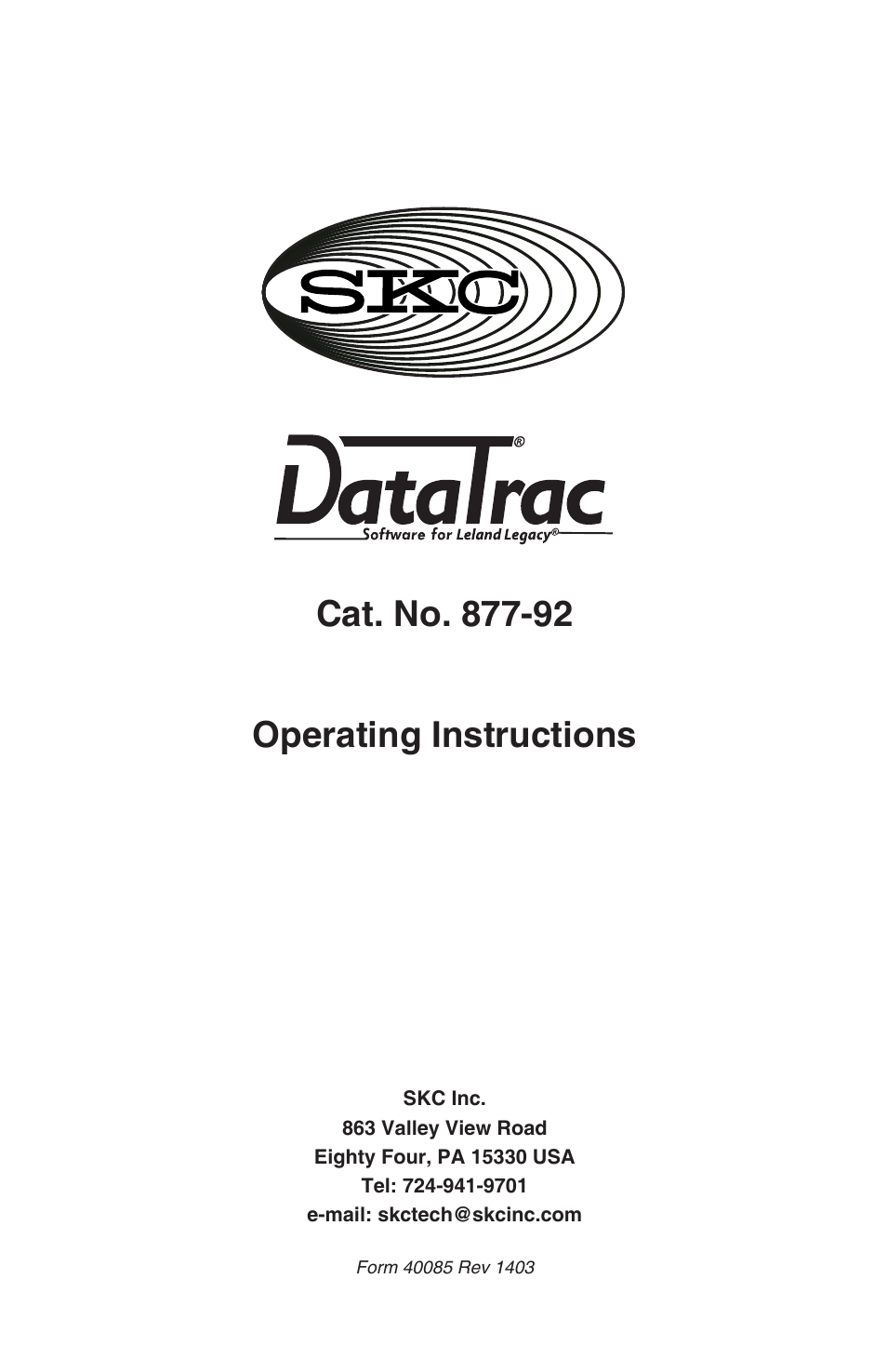 SKC DataTrac for the Leland Legacy User Manual | 44 pages