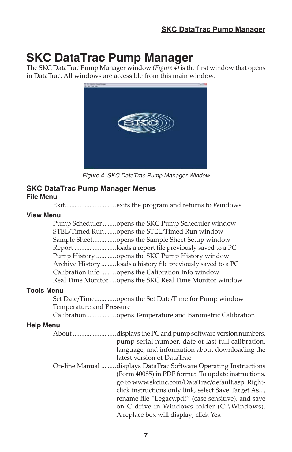 Skc datatrac pump manager | SKC DataTrac for the Leland Legacy User Manual | Page 10 / 44
