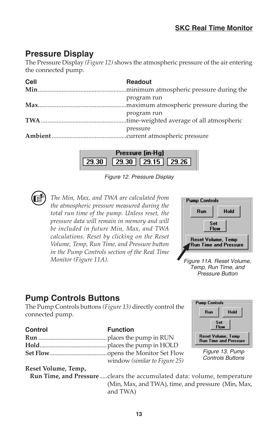 Pressure display, Pump controls buttons | SKC DataTrac for the Leland Legacy User Manual | Page 16 / 44