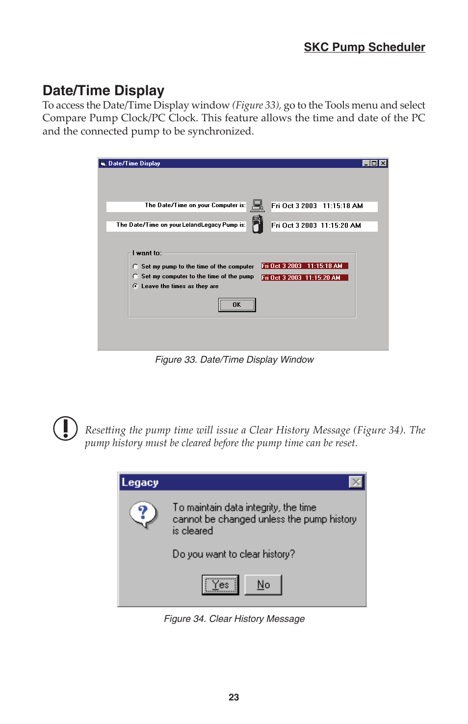 Date/time display, Skc pump scheduler | SKC DataTrac for the Leland Legacy User Manual | Page 26 / 44