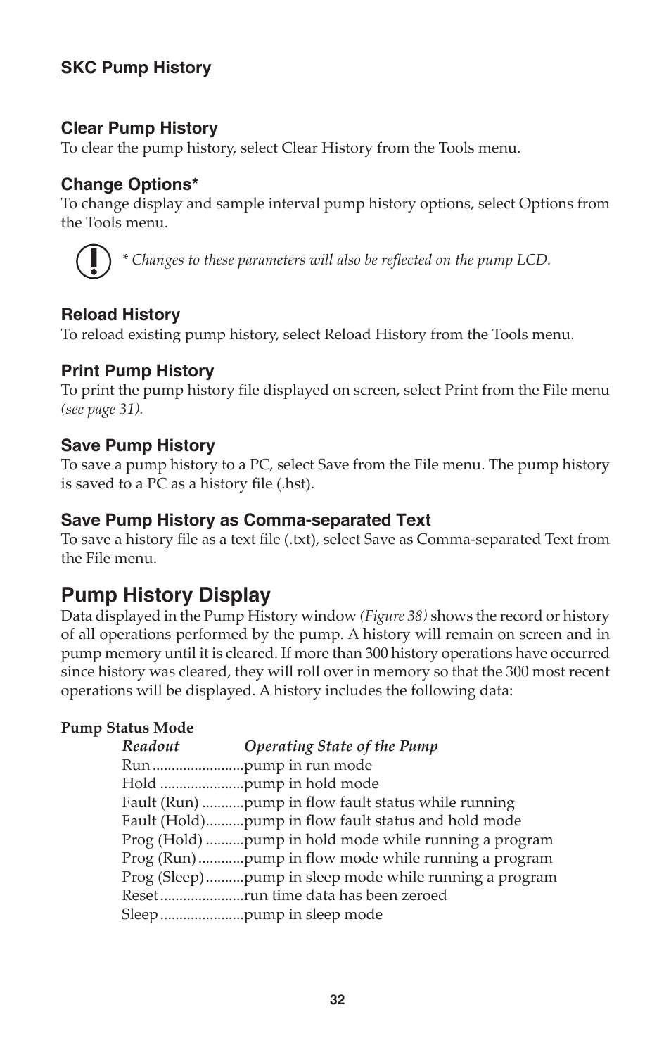 Pump history display | SKC DataTrac for the Leland Legacy User Manual | Page 35 / 44