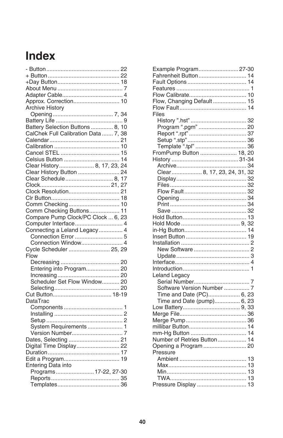 Index | SKC DataTrac for the Leland Legacy User Manual | Page 43 / 44