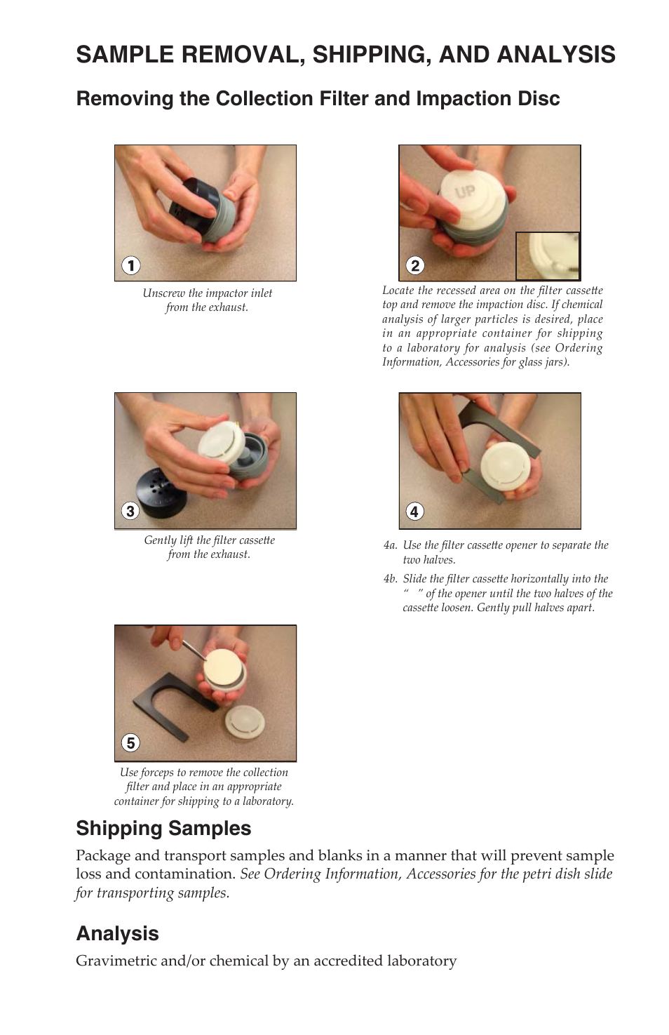 Sample removal, shipping, and analysis, Analysis | SKC 100-3901 DPS (Deployable Particulate Sampler) System User Manual | Page 16 / 19