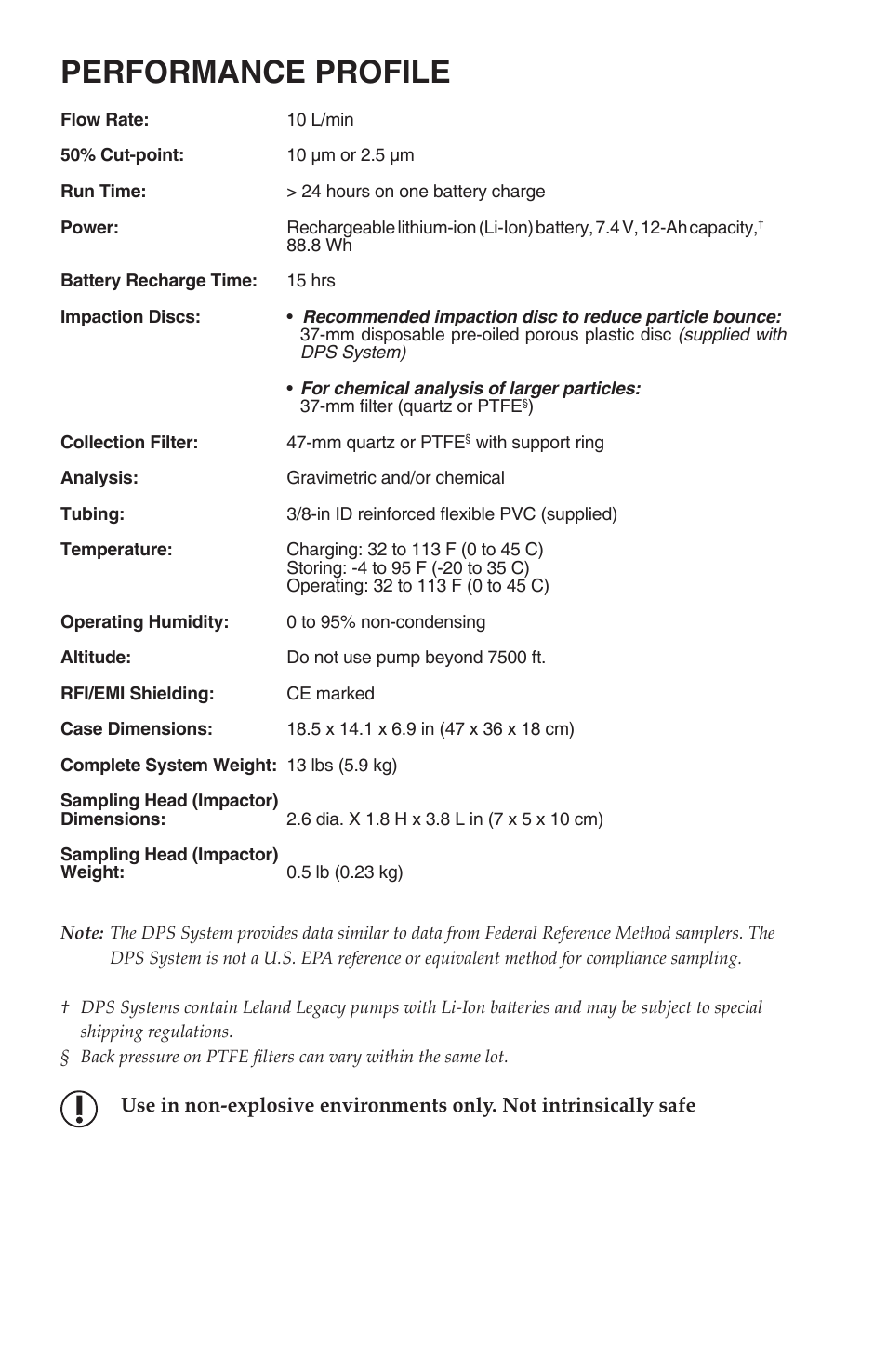 Performance profile | SKC 100-3901 DPS (Deployable Particulate Sampler) System User Manual | Page 5 / 19