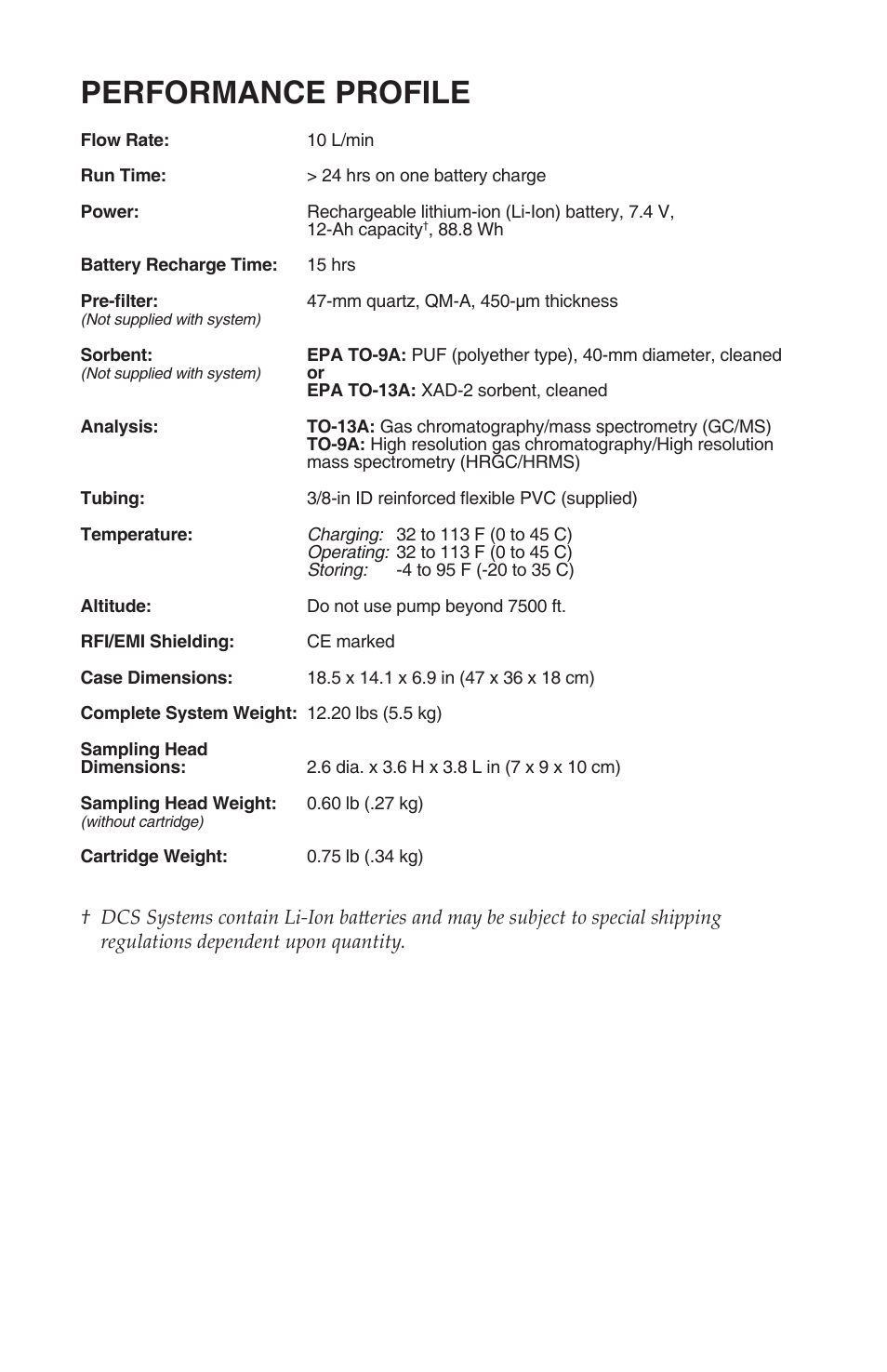 Performance profile | SKC DCS (Deployable Cartridge Sampler) System User Manual | Page 5 / 18