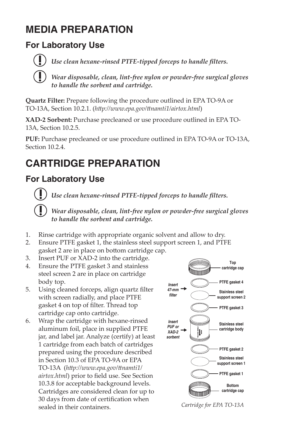 Media preparation, Cartridge preparation, For laboratory use | SKC DCS (Deployable Cartridge Sampler) System User Manual | Page 7 / 18