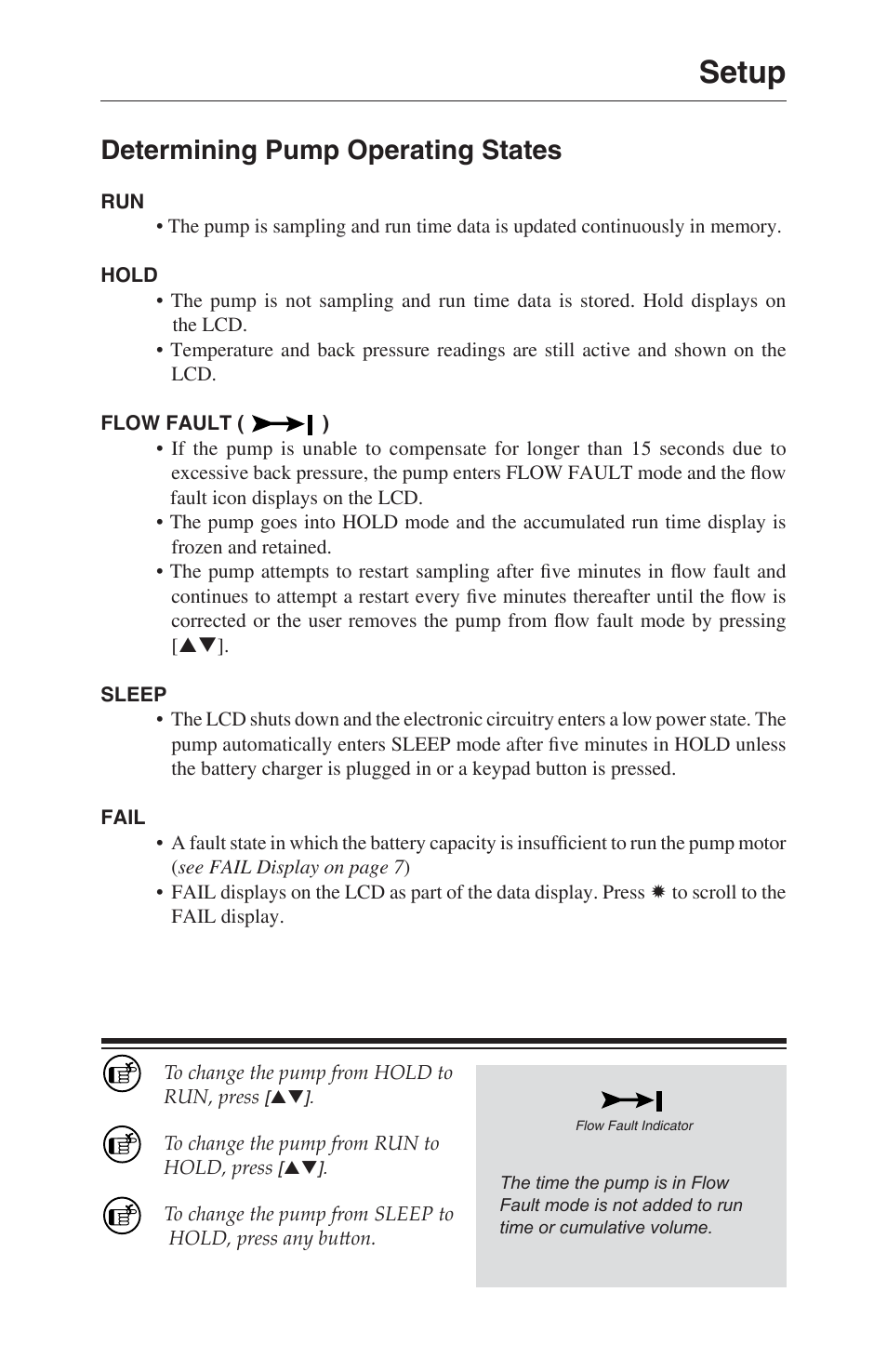 Setup, Determining pump operating states | SKC 210-1000 Pocket Pump User Manual | Page 13 / 31