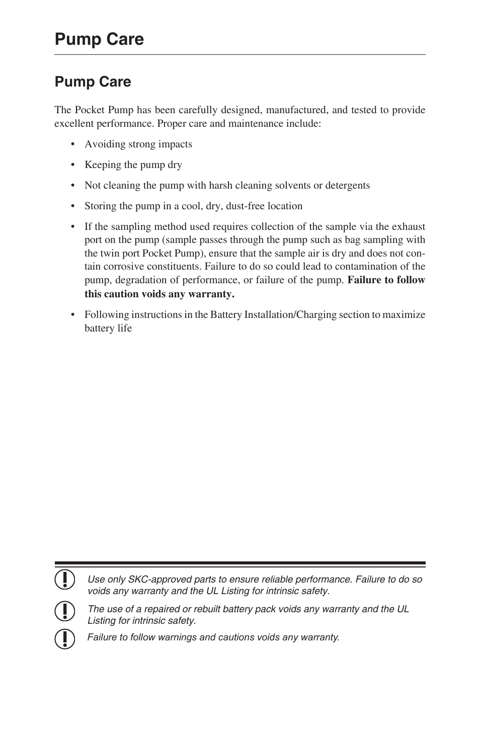 Pump care | SKC 210-1000 Pocket Pump User Manual | Page 26 / 31