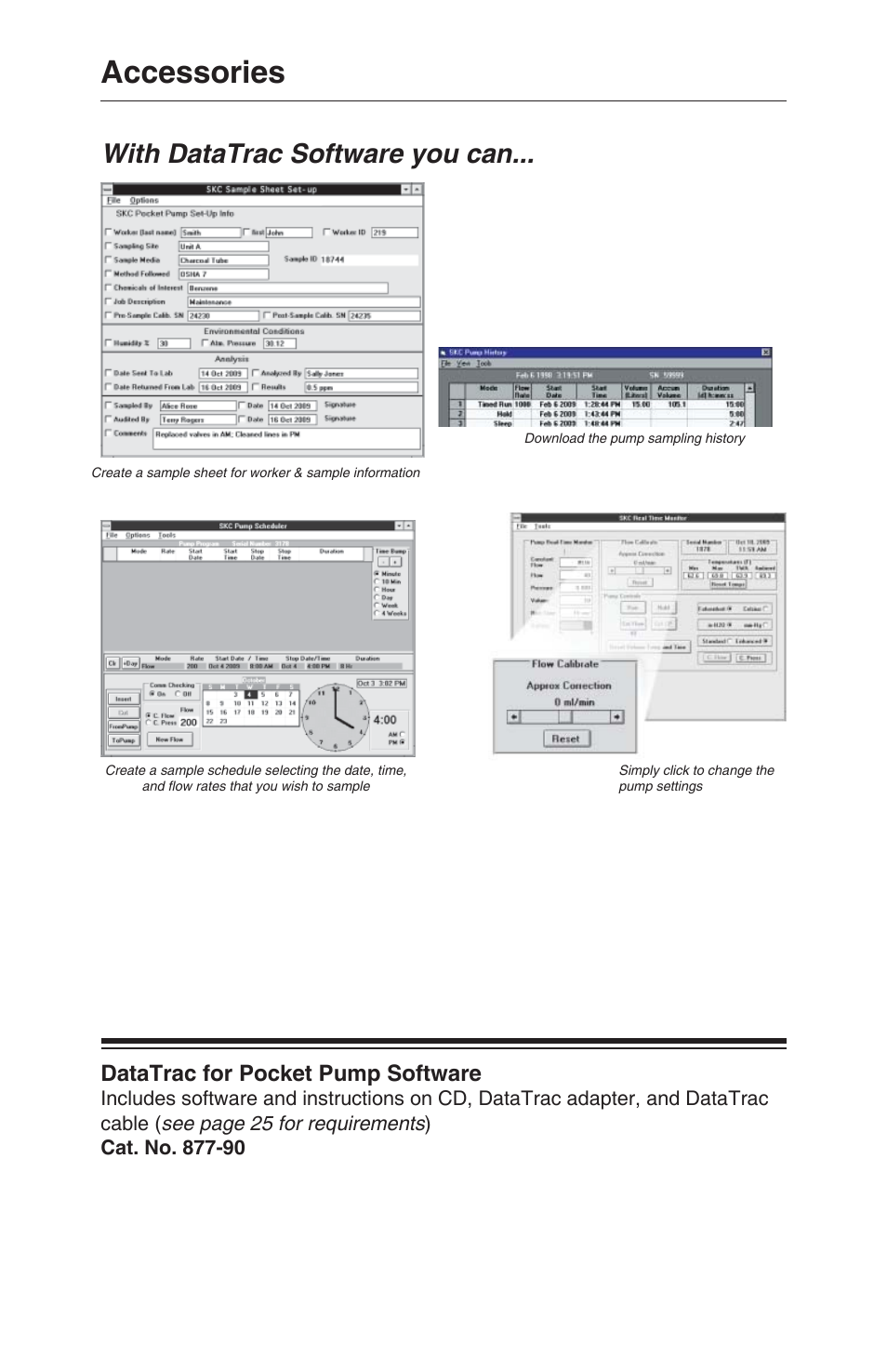 Accessories, With datatrac software you can, Datatrac for pocket pump software | SKC 210-1000 Pocket Pump User Manual | Page 28 / 31