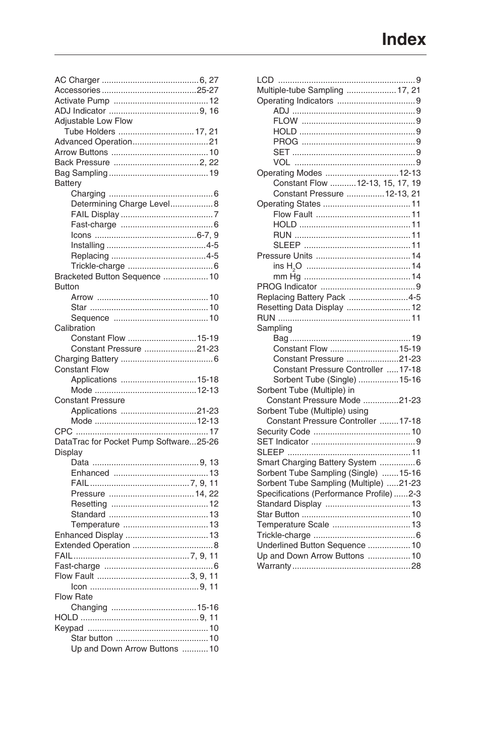 Index | SKC 210-1000 Pocket Pump User Manual | Page 31 / 31