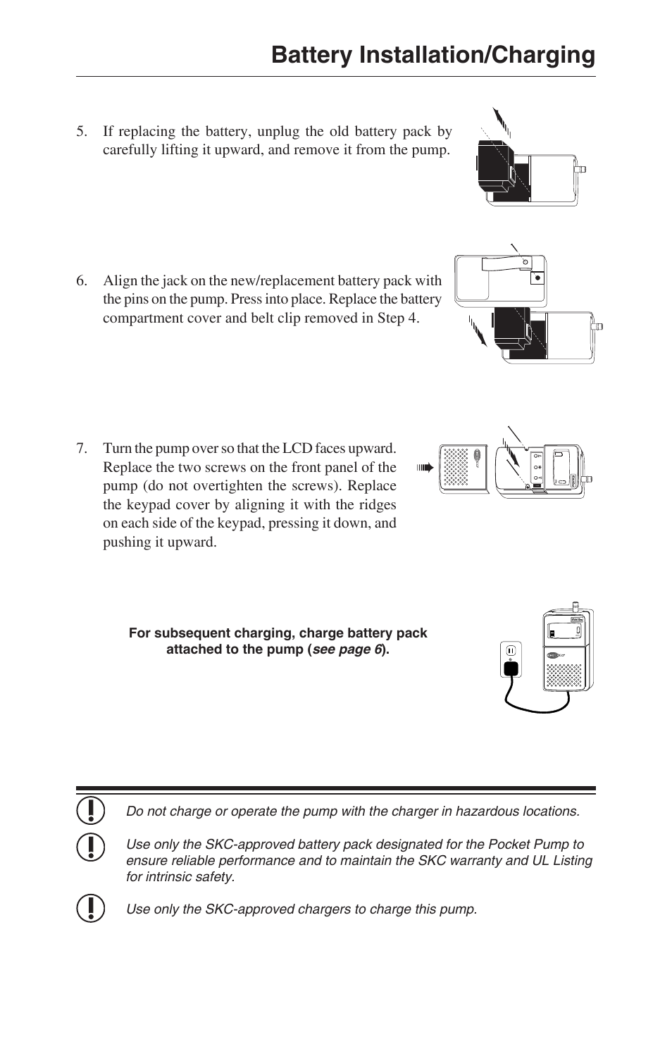 Battery installation/charging | SKC 210-1000 Pocket Pump User Manual | Page 7 / 31