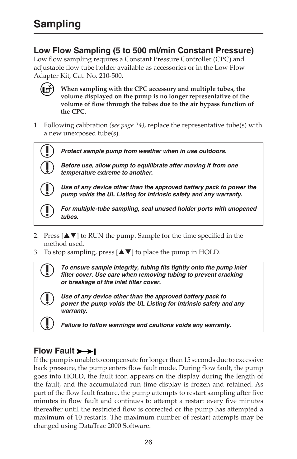 Sampling, Flow fault | SKC 210-2000 AirChek 2000 User Manual | Page 29 / 36