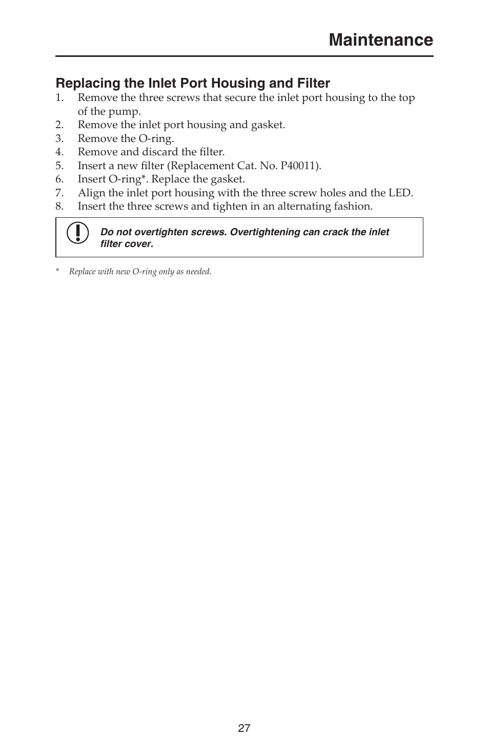 Maintenance, Replacing the inlet port housing and filter | SKC 210-2000 AirChek 2000 User Manual | Page 30 / 36