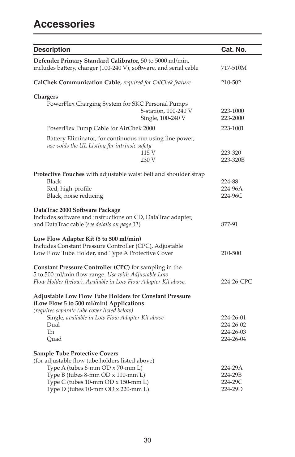 Accessories | SKC 210-2000 AirChek 2000 User Manual | Page 33 / 36