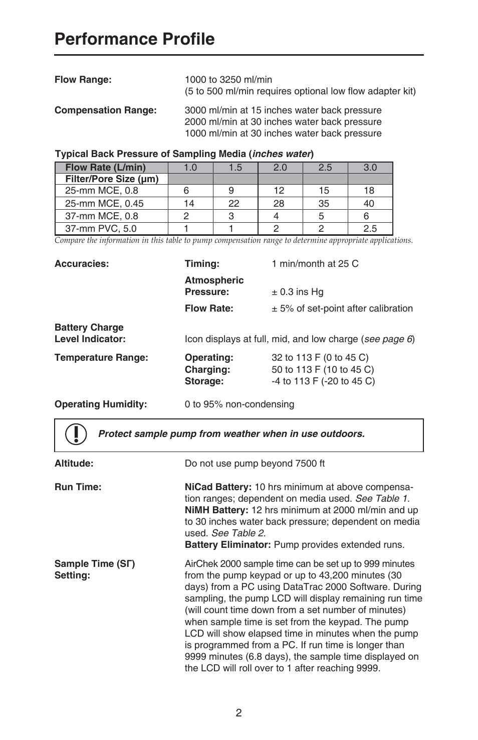 Performance profi le | SKC 210-2000 AirChek 2000 User Manual | Page 5 / 36