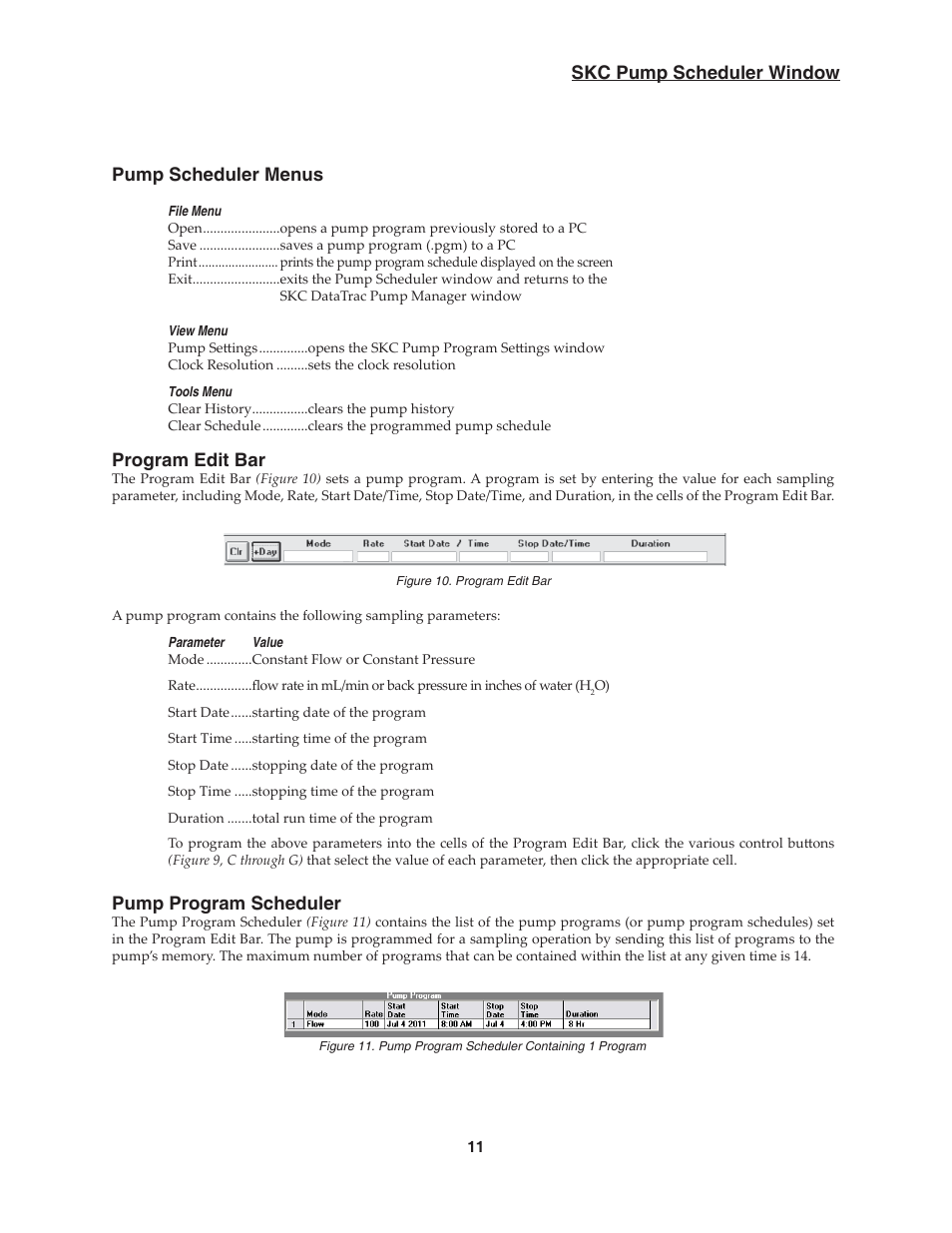 Skc pump scheduler window pump scheduler menus, Program edit bar, Pump program scheduler | SKC DataTrac for the Pocket Pump User Manual | Page 13 / 33