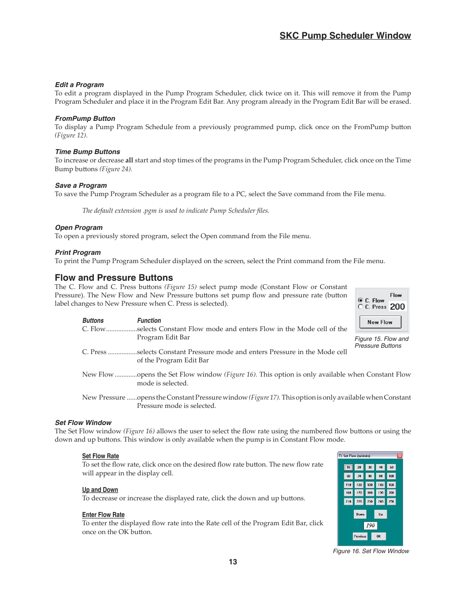 Skc pump scheduler window, Flow and pressure buttons | SKC DataTrac for the Pocket Pump User Manual | Page 15 / 33