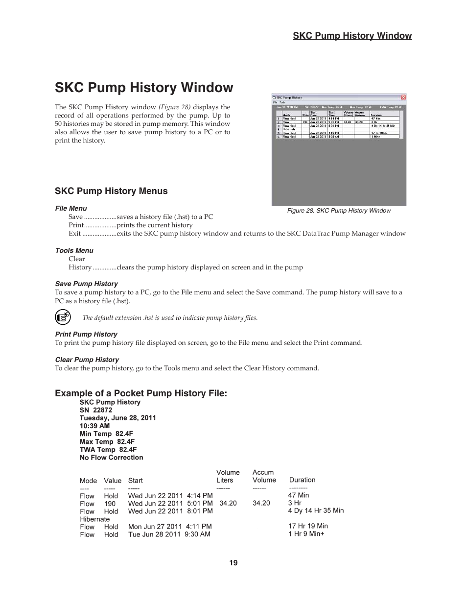 Skc pump history window | SKC DataTrac for the Pocket Pump User Manual | Page 21 / 33