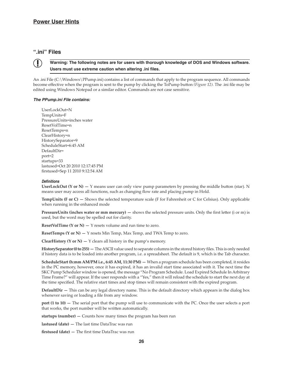 Ini” files, Power user hints | SKC DataTrac for the Pocket Pump User Manual | Page 28 / 33