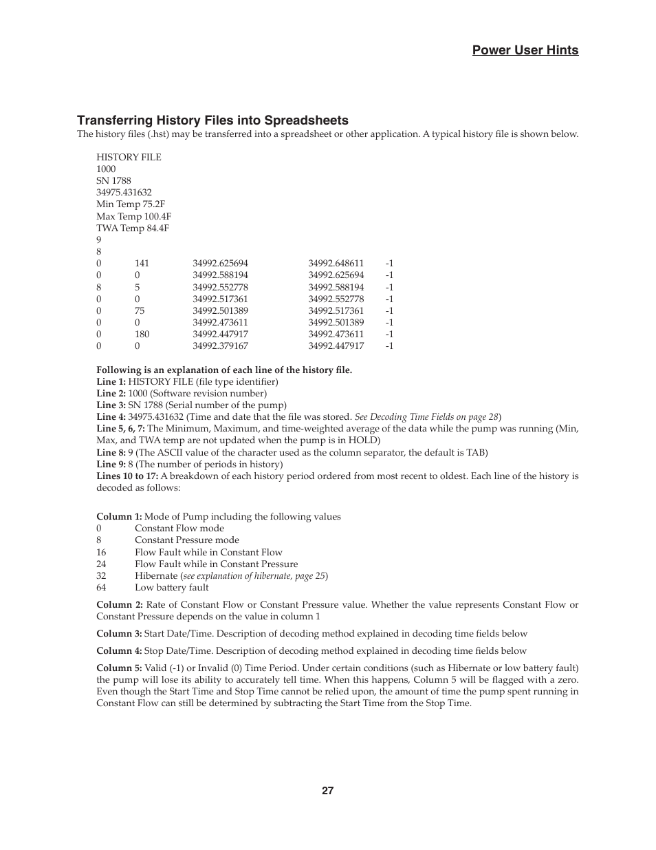 Transferring history files into spreadsheets, Power user hints | SKC DataTrac for the Pocket Pump User Manual | Page 29 / 33